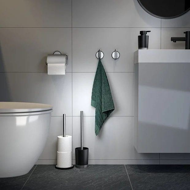 Tiger Tune Freestanding Toilet Brush & Holder - Brushed Stainless Steel/Black 1 Tiger Tune Freestanding Toilet Brush & Holder - Brushed Stainless Steel/Black