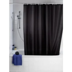 Wenko Plain Black Polyester Shower Curtain - W1800 X H2000mm