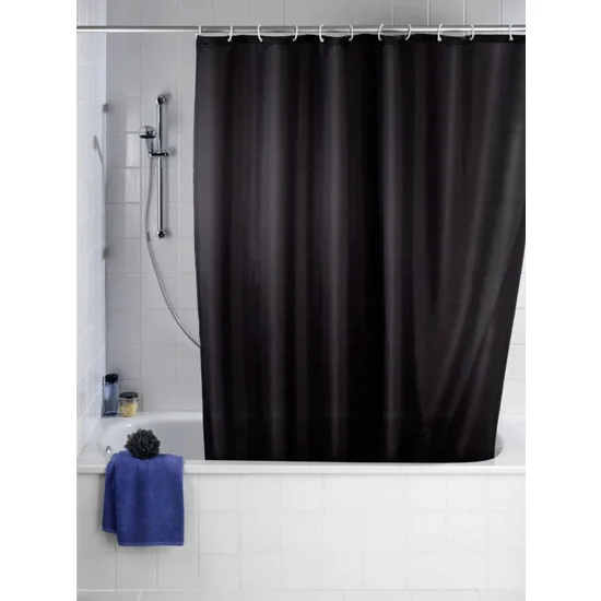 Wenko Plain Black Polyester Shower Curtain - W1800 X H2000mm 1 Wenko Plain Black Polyester Shower Curtain - W1800 X H2000mm