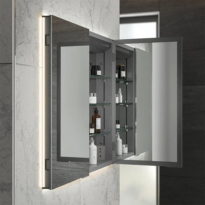 HIB Atrium 80 Semi-Recessed LED Aluminium Mirror Cabinet 1 HIB Atrium 80 Semi-Recessed LED Aluminium Mirror Cabinet