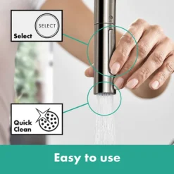 Hansgrohe Talis M54 Single Lever Kitchen Mixer 210 With Pull Out Spray - Stainless Steel -Bathroom Products Shop 72800800 d2