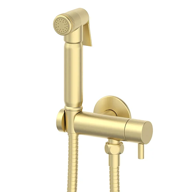 Arezzo Round Douche Shower Spray Kit With Bar Shut-Off Valve And Hose Brushed Brass 1 Arezzo Round Douche Shower Spray Kit With Bar Shut-Off Valve And Hose Brushed Brass