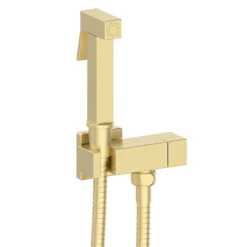 Arezzo Square Douche Shower Spray Kit With Bar Shut-Off Valve And Hose Brushed Brass