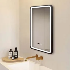 Arezzo Matt Black 500 X 700mm Rectangular LED Illuminated Anti-Fog Bathroom Mirror With Time Display -Bathroom Products Shop arzim01mb d1