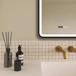 Arezzo Matt Black 500 X 700mm Rectangular LED Illuminated Anti-Fog Bathroom Mirror With Time Display -Bathroom Products Shop arzim01mb d2