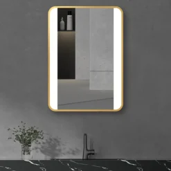 Arezzo Brushed Brass 500 X 700mm Rectangular Illuminated Strips Bathroom Mirror