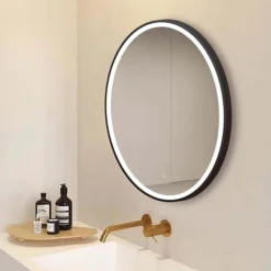 Arezzo Matt Black 700mm Round LED Illuminated Anti-Fog Bathroom Mirror -Bathroom Products Shop arzim09mb d2