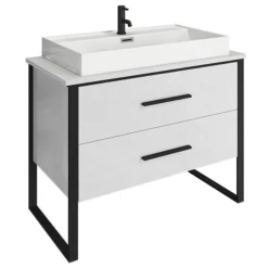 Arezzo 1000 Gloss White Matt Black Framed Vanity Unit + Square Toilet -Bathroom Products Shop az10wb2dwc d1