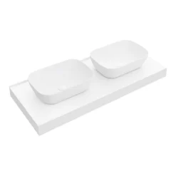 Arezzo Stone Resin Floating Basin Shelf Incl. 2 Curved Rectangular Basins - 1200mm Wide -Bathroom Products Shop az12mwslfb2 n d1