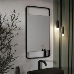 Arezzo Matt Black 550 X 1000mm Mirror With Shelf -Bathroom Products Shop az55100mb d1