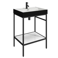 Arezzo 600 Matt Black Framed Washstand With Gloss White Open Shelf And Matt Black Basin -Bathroom Products Shop az6bfpmblk d1