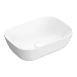 Arezzo Stone Resin Floating Basin Shelf Inc. Curved Rectangular Basin - 600mm Wide -Bathroom Products Shop az6mwslfb2 d2