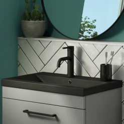 Arezzo 610 X 395mm Matt Black Rectangular Mid-Edged Inset Basin -Bathroom Products Shop az6rmb d2