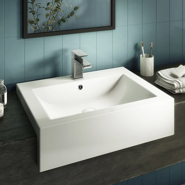 Arezzo 600mm Square Semi-Recessed Basin - Gloss White 2 Arezzo 600mm Square Semi-Recessed Basin - Gloss White - Image 2