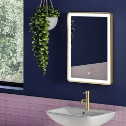 Arezzo 700 X 500mm Brushed Brass LED Touch Sensor Mirror + Anti-Fog -Bathroom Products Shop az702 d2