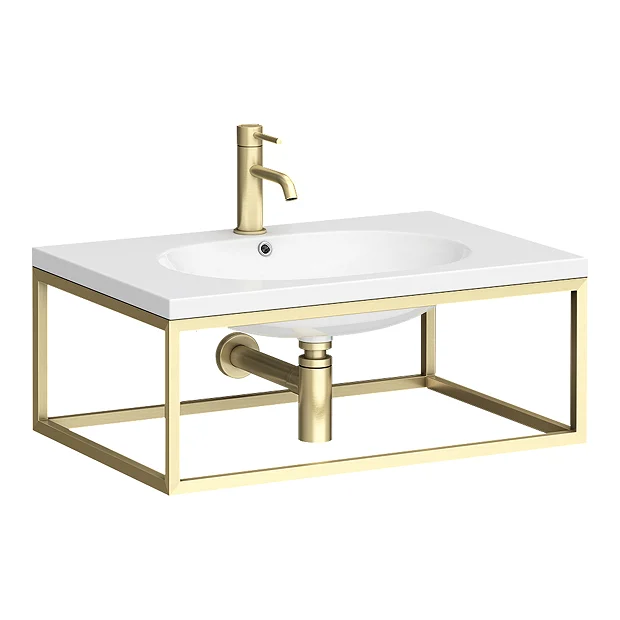 Arezzo 700 Wall Hung Basin With Brushed Brass Frame + Square Toilet 3 Arezzo 700 Wall Hung Basin With Brushed Brass Frame + Square Toilet - Image 3