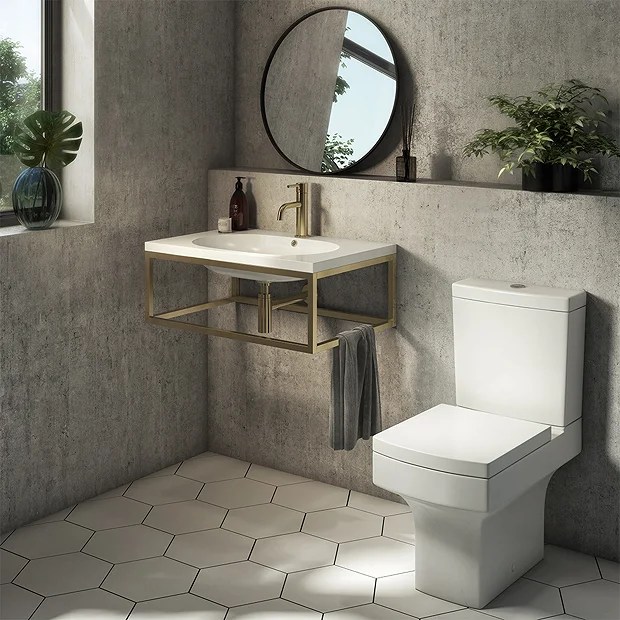 Arezzo 700 Wall Hung Basin With Brushed Brass Frame + Square Toilet 2 Arezzo 700 Wall Hung Basin With Brushed Brass Frame + Square Toilet - Image 2