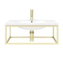 Arezzo 700 Wall Hung Basin With Brushed Brass Frame + Square Toilet 11 Arezzo 700 Wall Hung Basin With Brushed Brass Frame + Square Toilet -Bathroom Products Shop az7bbfrmsqt n d1