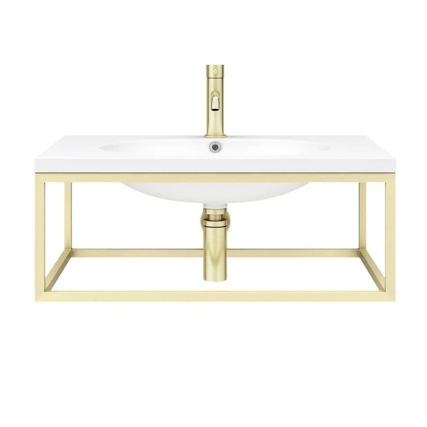 Arezzo 700 Wall Hung Basin With Brushed Brass Frame + Square Toilet 6 Arezzo 700 Wall Hung Basin With Brushed Brass Frame + Square Toilet - Image 6