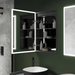 Arezzo 500 X 700mm Recessed LED Illuminated Bathroom Mirror Cabinet With Shaver Socket & Anti-Fog -Bathroom Products Shop az8920mb d2