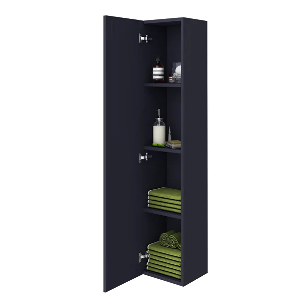 Arezzo Matt Blue Wall Hung Tall Storage Cabinet With Matt Black Handle 1 Arezzo Matt Blue Wall Hung Tall Storage Cabinet With Matt Black Handle