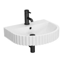 Arezzo D Shaped Fluted Wall Mounted Stone Resin Basin 1TH (554 X 437mm) -Bathroom Products Shop azb223 detail1a