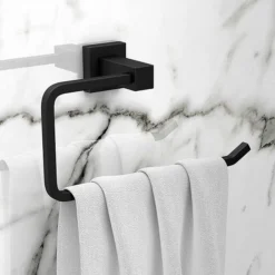 Arezzo Matt Black Towel Ring -Bathroom Products Shop azb30 d2