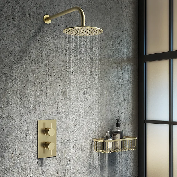 Arezzo Brushed Brass 300mm Wire Shower Basket 1 Arezzo Brushed Brass 300mm Wire Shower Basket