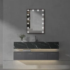 Arezzo Bulb Matt Black 500 X 700mm LED Illuminated Mirror With Motion Sensor + Anti-Fog 11 Arezzo Bulb Matt Black 500 X 700mm LED Illuminated Mirror With Motion Sensor + Anti-Fog -Bathroom Products Shop azbm103 d4