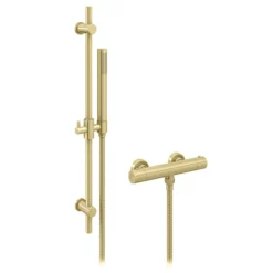 Arezzo Brushed Brass Round Bar Shower Valve Incl. Slide Rail Kit With Pencil Handset -Bathroom Products Shop azbvp80bbnd4