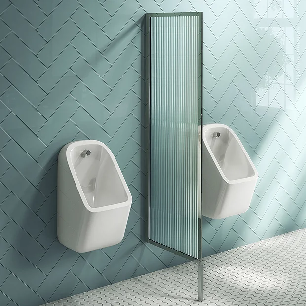 Arezzo Fluted Glass Chrome Framed Urinal Partition 2 Arezzo Fluted Glass Chrome Framed Urinal Partition - Image 2
