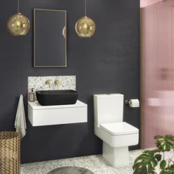 Arezzo Floating Basin Shelf With Drawer - Matt White - 600mm Inc. Black Curved Rectangular Basin -Bathroom Products Shop azctwht6b2 d6