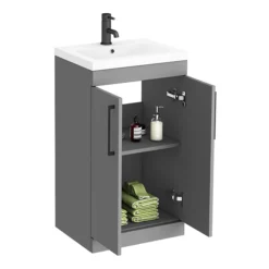 Arezzo 500 Matt Grey Floor Standing Vanity Unit With Matt Black Handles -Bathroom Products Shop azg5fsvbk d4