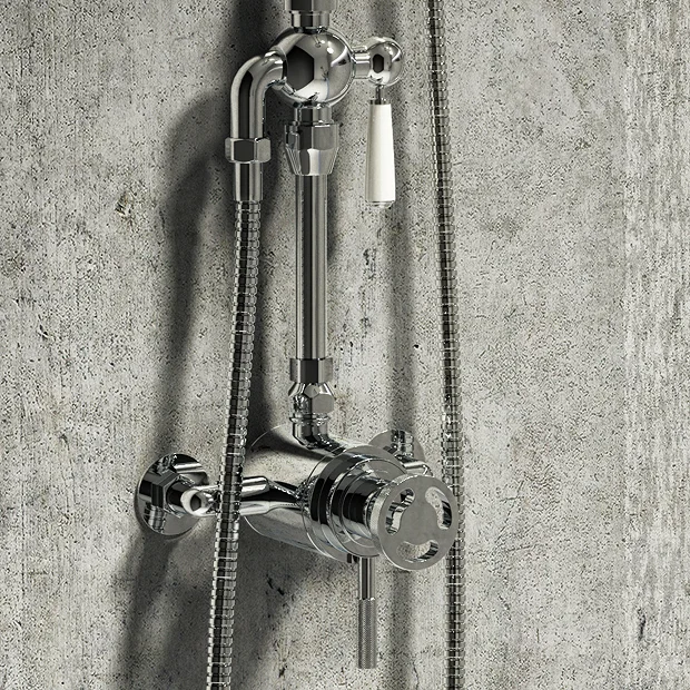 Arezzo Chrome Industrial Style Rigid Riser Kit With Diverter + Dual Exposed Shower Valve 6 Arezzo Chrome Industrial Style Rigid Riser Kit With Diverter + Dual Exposed Shower Valve - Image 6