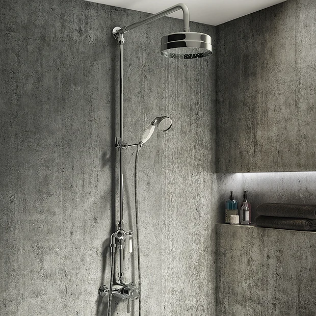 Arezzo Chrome Industrial Style Rigid Riser Kit With Diverter + Dual Exposed Shower Valve 2 Arezzo Chrome Industrial Style Rigid Riser Kit With Diverter + Dual Exposed Shower Valve - Image 2