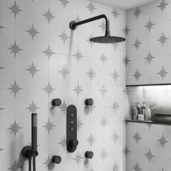 Arezzo Matt Black Industrial Style Push Button Shower Valve (3 Outlets) -Bathroom Products Shop azpb03rmb d5