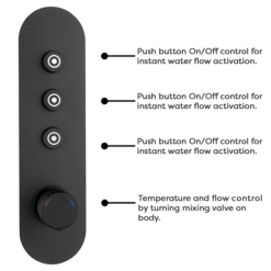 Arezzo Matt Black Industrial Style Push Button Shower Valve (3 Outlets) -Bathroom Products Shop azpb03rmbd2