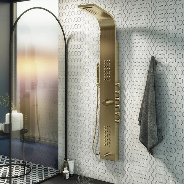 Arezzo Shower Tower Panel - Brushed Brass (Thermostatic) 2 Arezzo Shower Tower Panel - Brushed Brass (Thermostatic) - Image 2