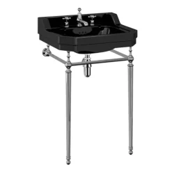 Burlington Jet Black Edwardian 56cm Medium Basin And Chrome Wash Stand