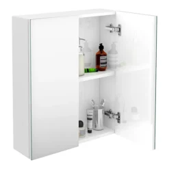 Brooklyn 600mm Gloss White Bathroom Mirror Cabinet - 2 Door -Bathroom Products Shop b6gwm d3