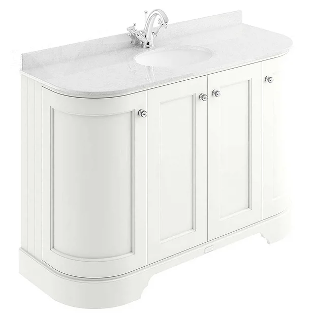 Bayswater Pointing White Curved 1200mm 4-Door Vanity Unit & 1TH White Marble Single Bowl Basin Top 1 Bayswater Pointing White Curved 1200mm 4-Door Vanity Unit & 1TH White Marble Single Bowl Basin Top