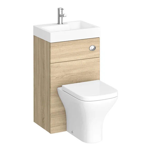 Brooklyn 500mm Natural Oak 2-In-1 Combined Wash Basin & Toilet 1 Brooklyn 500mm Natural Oak 2-In-1 Combined Wash Basin & Toilet