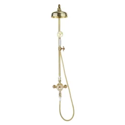Crosswater Belgravia Unlacquered Brass Thermostatic Shower Valve With 8" Fixed Head, Slider Rail & Handset