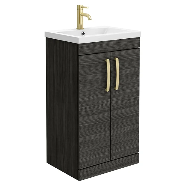 Brooklyn 500mm Black Vanity Unit With Brushed Brass Handles 2 Brooklyn 500mm Black Vanity Unit With Brushed Brass Handles - Image 2