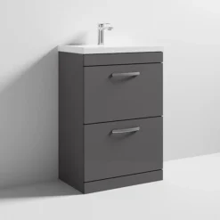 Brooklyn 600 Gloss Grey Floor Standing 2 Drawer Vanity Unit With Thin-Edge Basin
