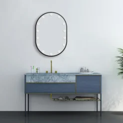 Arezzo Bulb 500 X 700mm Capsule Matt Black LED Illuminated Mirror With Motion Sensor + Anti-Fog -Bathroom Products Shop bm100 d3