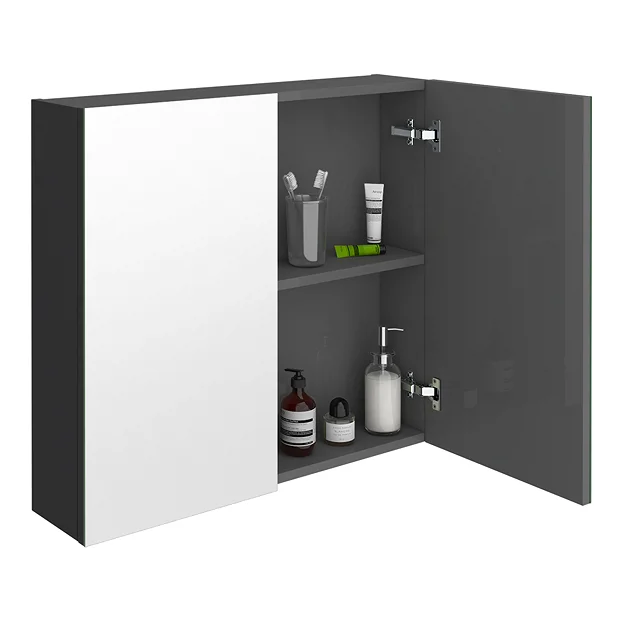 Brooklyn 800mm Gloss Grey Bathroom Mirror Cabinet - 2 Door 1 Brooklyn 800mm Gloss Grey Bathroom Mirror Cabinet - 2 Door
