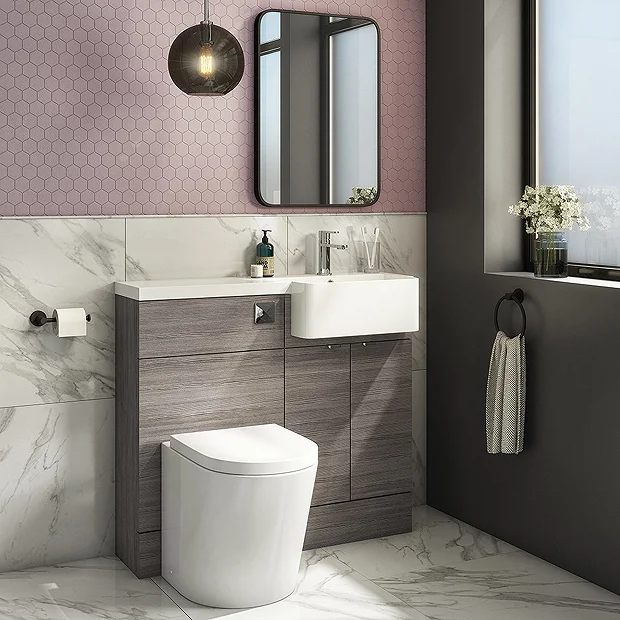 Brooklyn 1000 Grey Avola Semi-Recessed Combination Unit (Round Basin, Vanity + WC Unit) 2 Brooklyn 1000 Grey Avola Semi-Recessed Combination Unit (Round Basin, Vanity + WC Unit) - Image 2