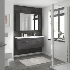 Brooklyn 1205mm Gloss Grey Wall Hung 2 Drawer Double Basin Vanity Unit -Bathroom Products Shop bwh12g1d d2