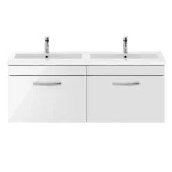 Brooklyn 1205mm Gloss White Wall Hung 2 Drawer Double Basin Vanity Unit -Bathroom Products Shop bwh12w1d d3